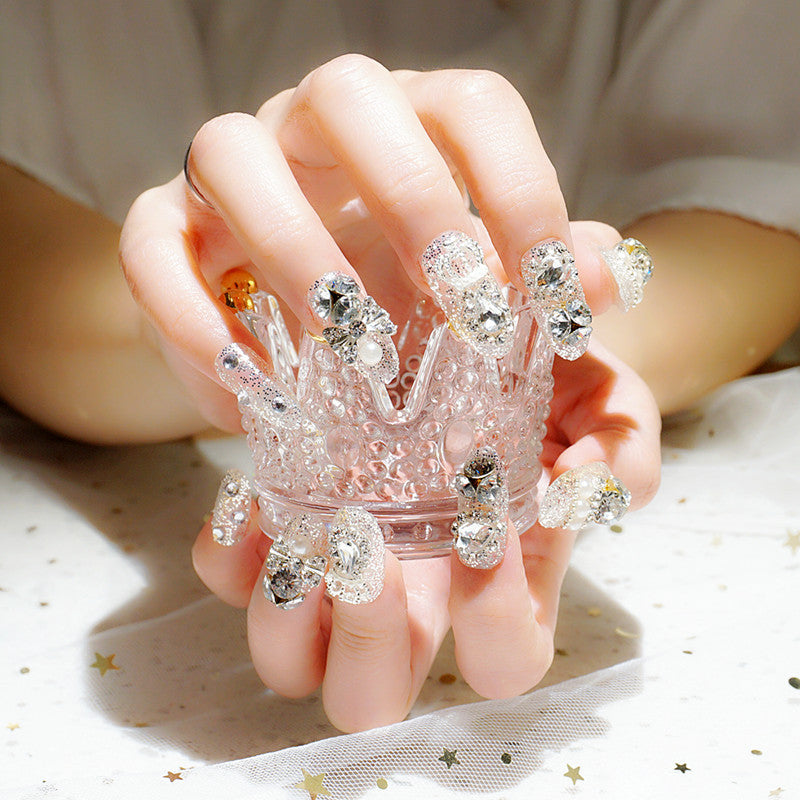 Fake Nails Silver Water Drops - 24 Pieces with Glue