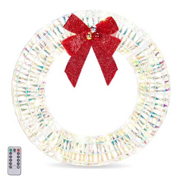24-Inch Pre-Lit Iridescent Christmas Wreath with LED Lights