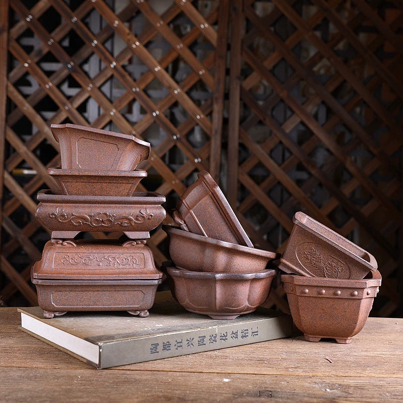 Small Purple Clay Flower Pot - Wood-Fired Indoor Plant Container for Desk or Study