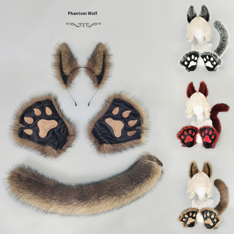Halloween Werewolf Mascot Costume Props with Plush Ear Headband and Tail
