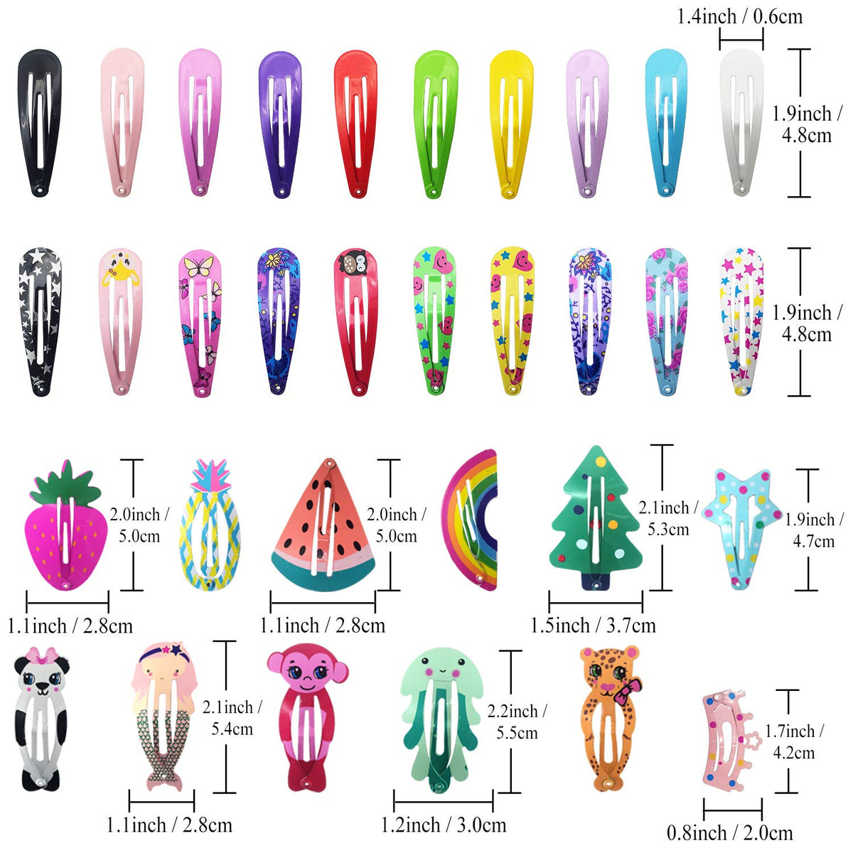 Kids & Women No Slip Metal Hair Clips Set - 100 Assorted Color Barrettes and Cartoon Designs