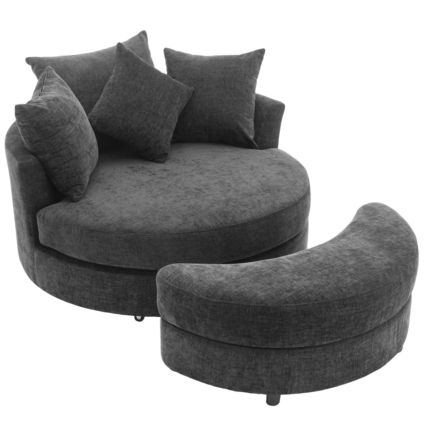 360° Swivel Accent Barrel Chair with Storage Ottoman & 4 Pillows - Gray