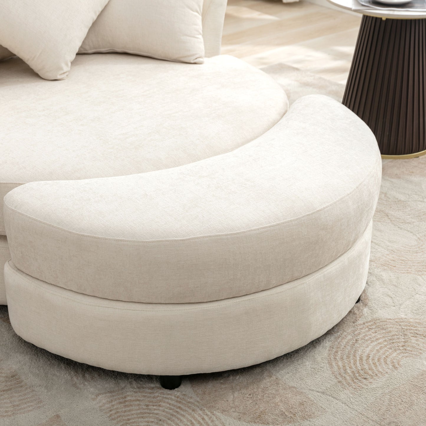 360° Swivel Accent Barrel Chair with Storage Ottoman & 4 Pillows - Cream