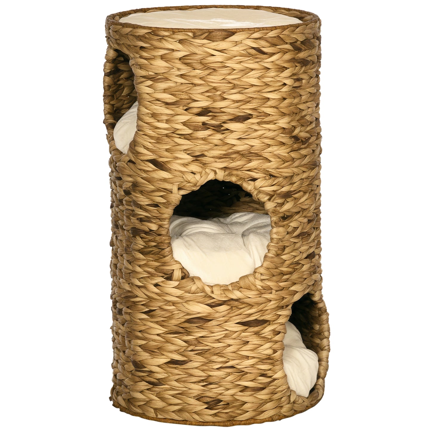 Elevated Cat Bed with Hideaways - 3-Story Indoor Kitty Tower, Water Hyacinth