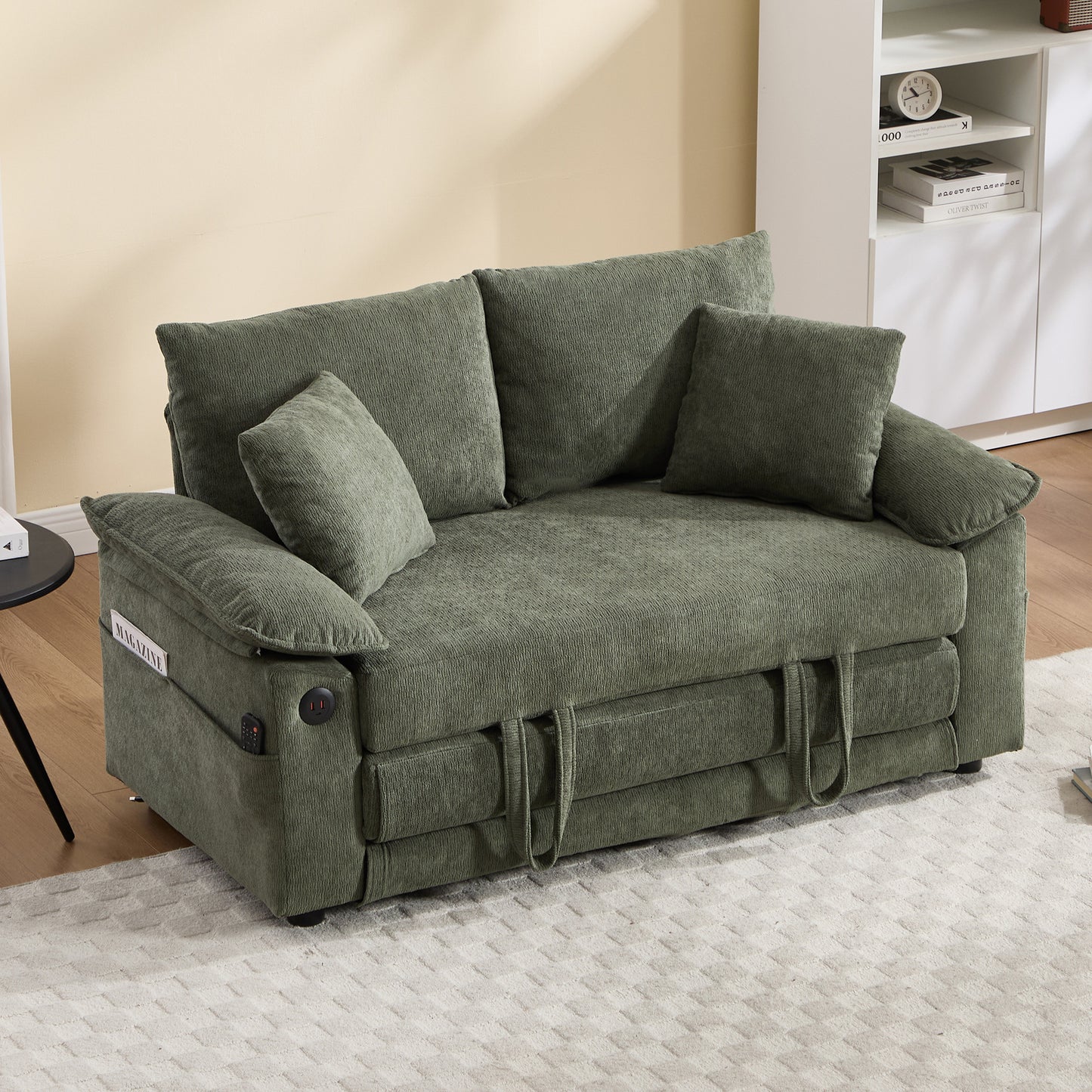 58-Inch Convertible Futon Sofa Bed with Side Pockets - Green