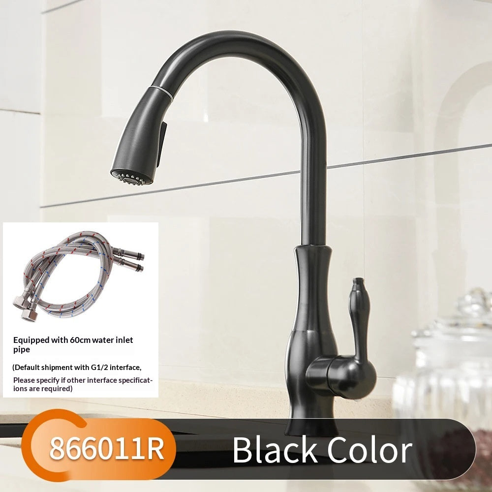 Kitchen Sink Hot and Cold Water Faucet Copper Finish with Inlet Pipe