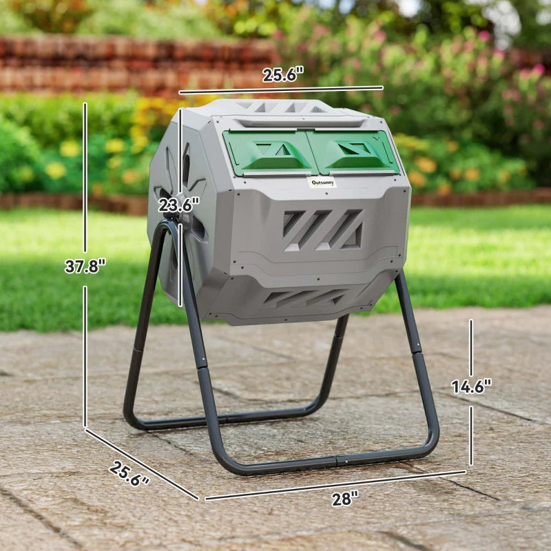 Outdoor 42.3 Gallon Dual Chamber Rotating Compost Bin - Garden Tumbler