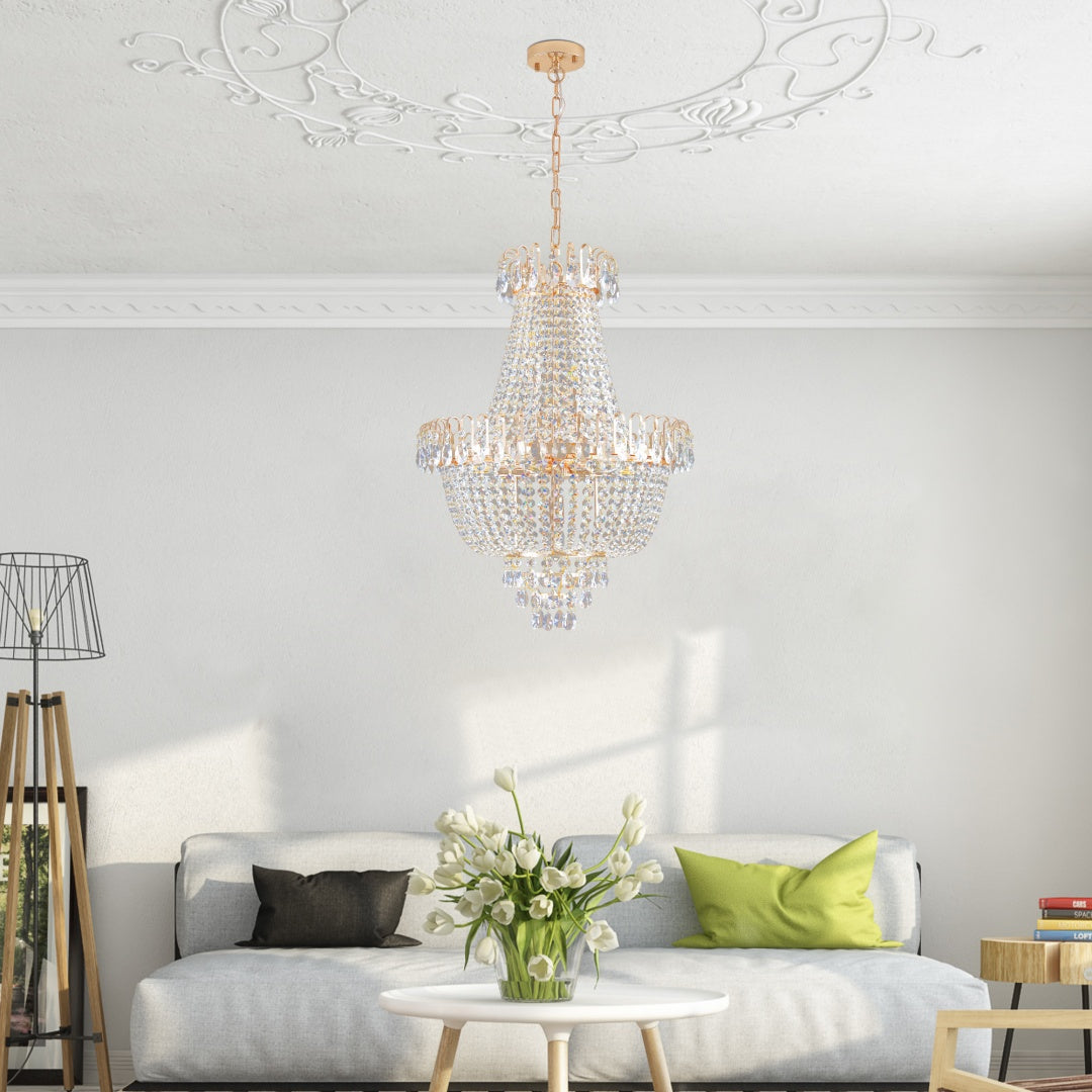 Large Gold Crystal Chandelier - Contemporary Ceiling Light Fixture