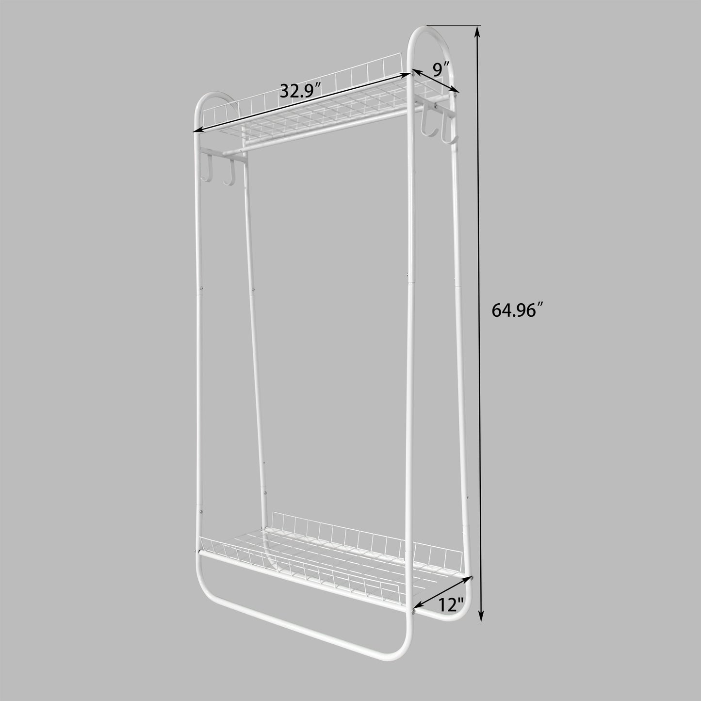 Heavy Duty Freestanding Clothes Rack with Double Shelves - White