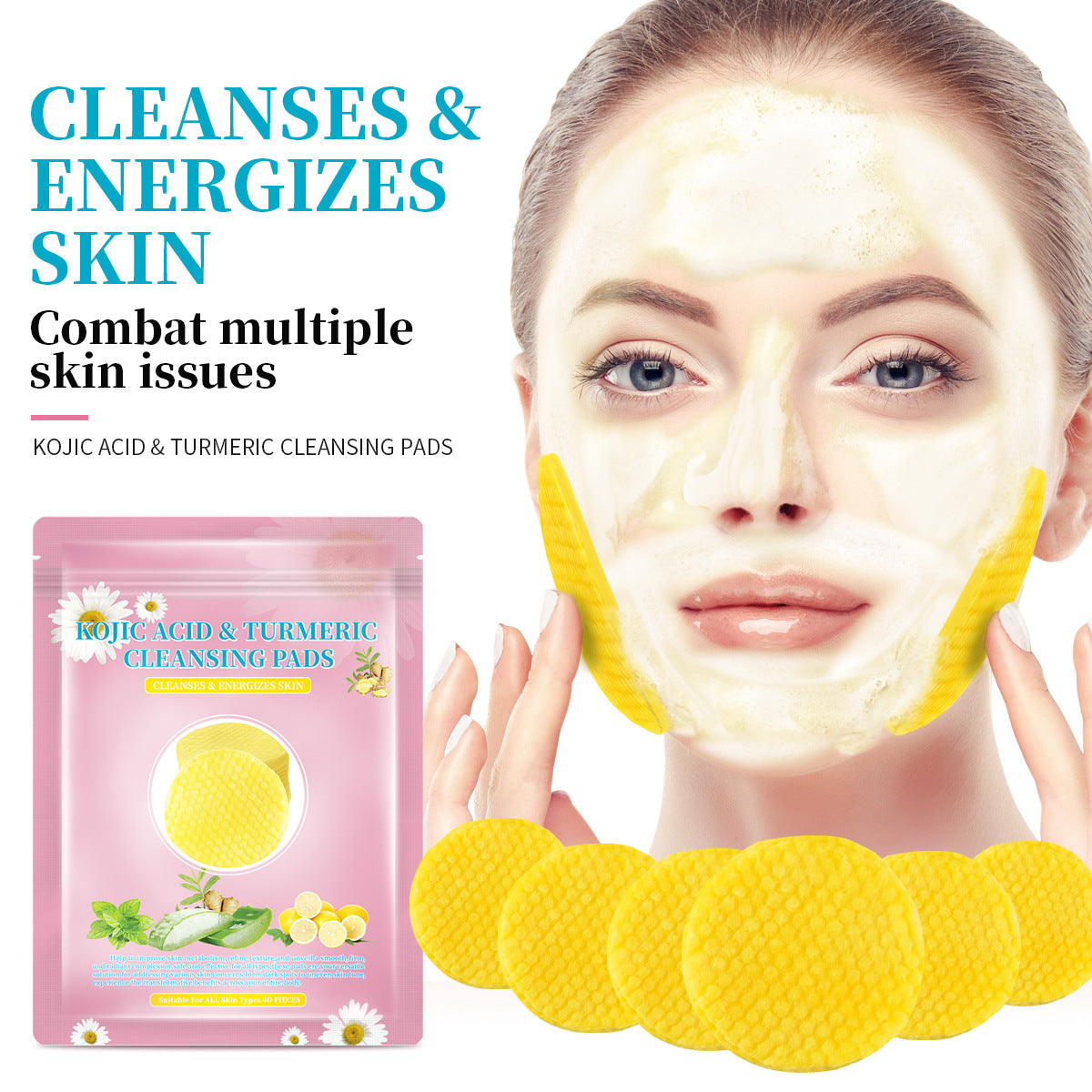 Turmeric Kojic Acid Cleansing Pads - Oil Control Facial Cleanser 40pcs