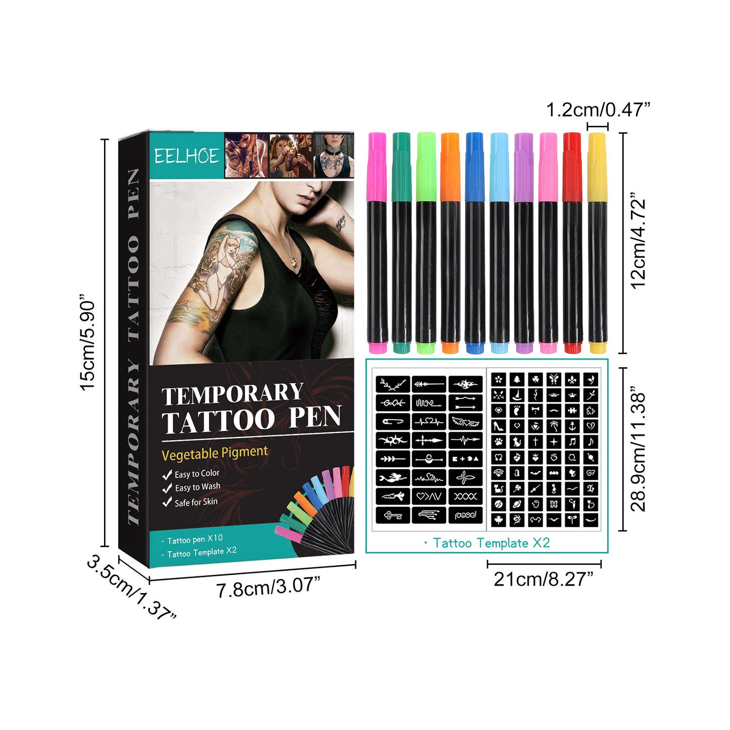 Temporary Tattoo Pen and Stencil Set for Skin Art DIY