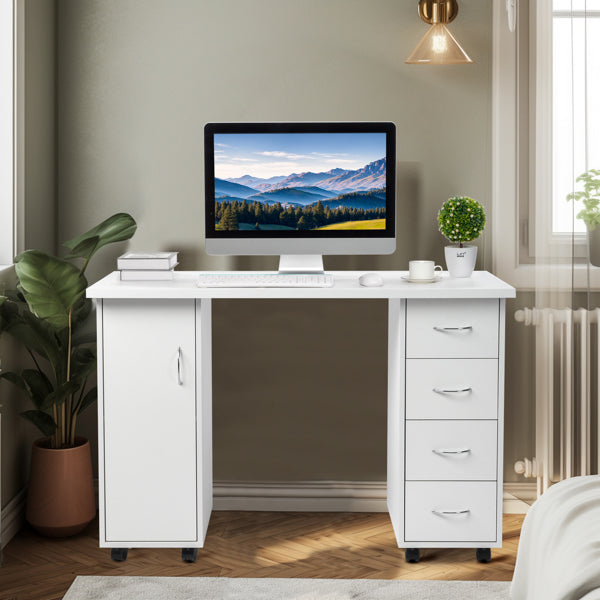 White Computer Desk with 4 Drawers and Wrist Rest - 120x54x81cm