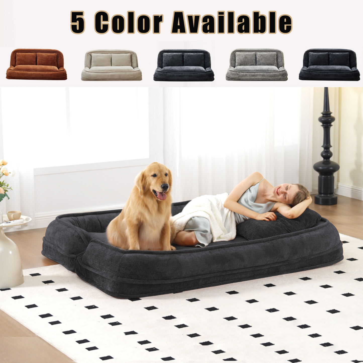 Extra Large Chenille Lazy Sofa Loveseat - Black Dog Bed