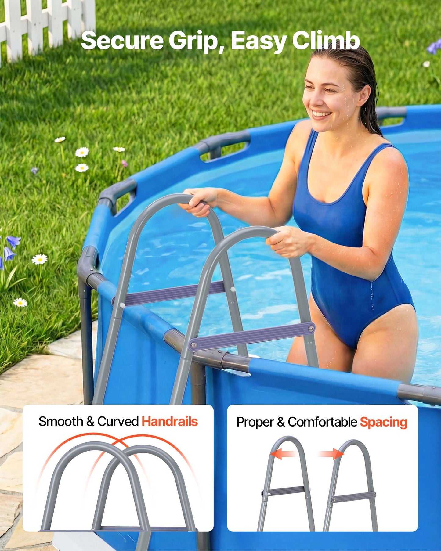 Black 4-Step Pool Ladder - Above Ground Steel Steps for 48 Inch Wall, 300 Lb Capacity