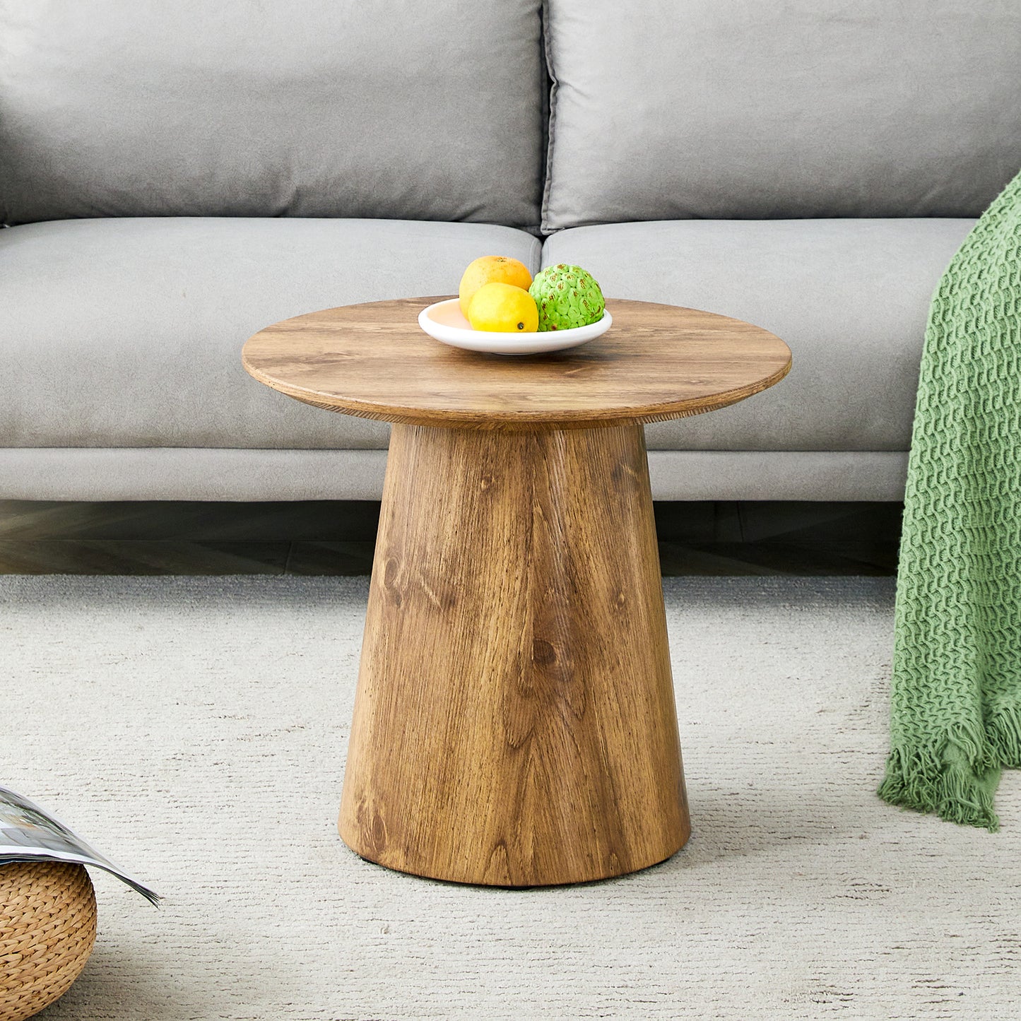Natural Wood Grain MDF Round Coffee Table - 19.6 Diameter, 18.8
