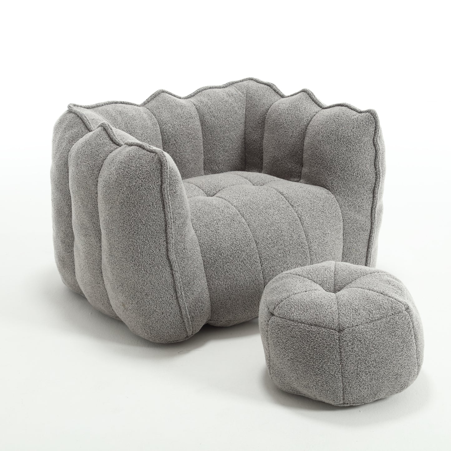 Soft Chenille Bean Bag Chair with Foam - Grey