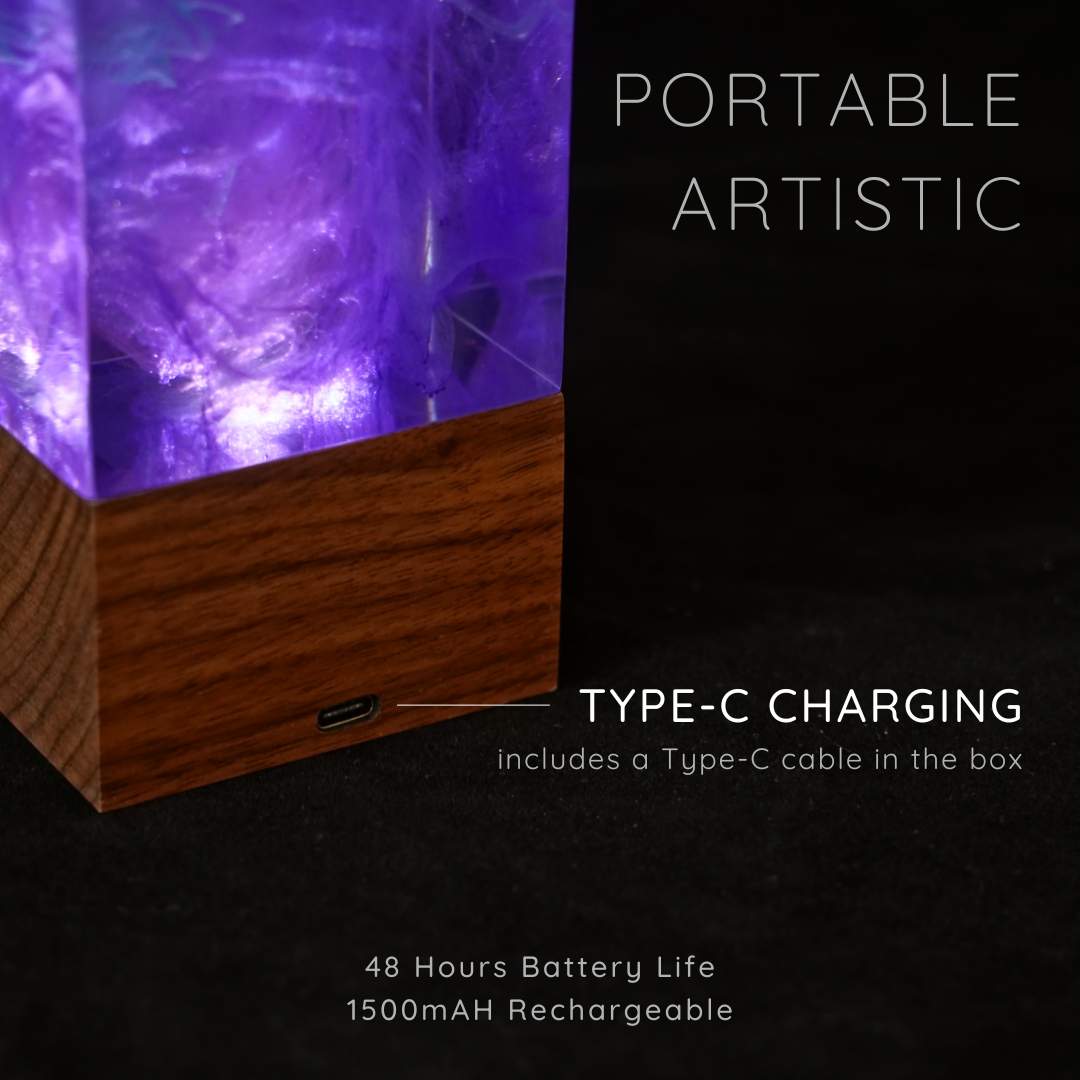 Purple Handcrafted Galaxy Cube Night Light - Cosmic Ambient Lamp