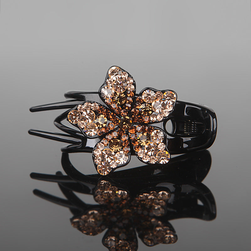 Rhinestone Flower Hair Clamps - Back Head Barrettes for Hair Accessories
