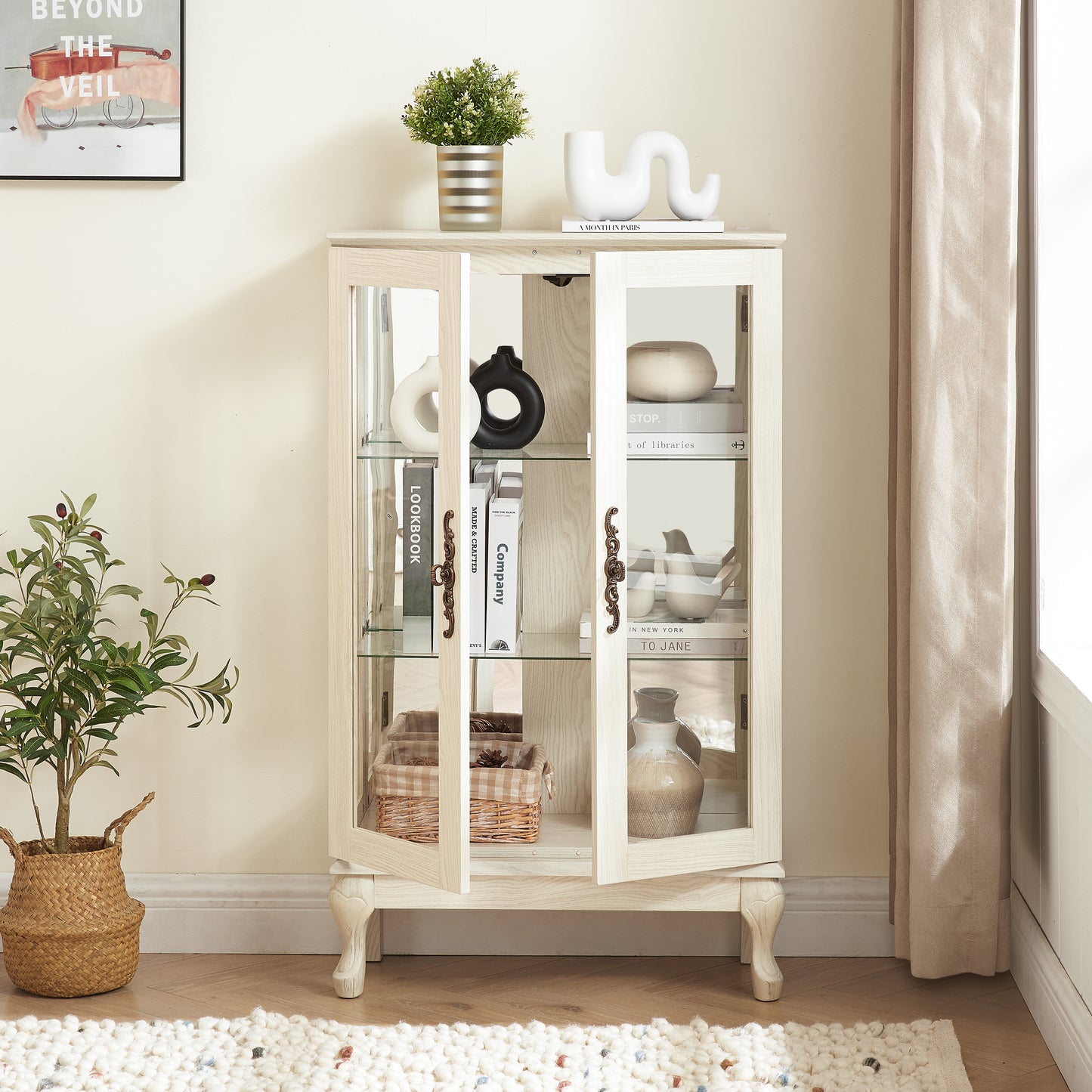 2-Door Lighted Curio Cabinet with Tempered Glass - White