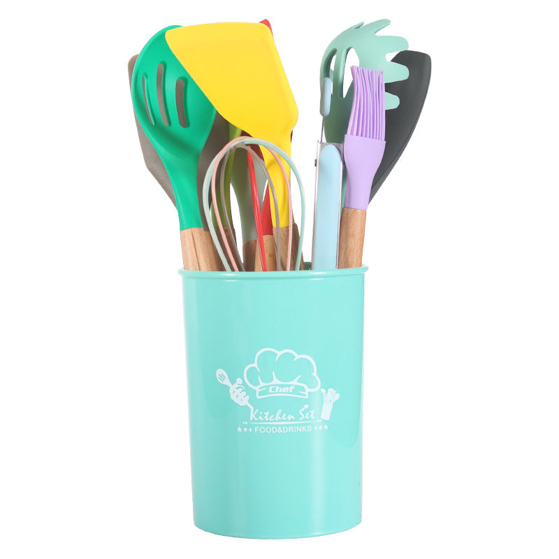 Silicone Kitchenware Set with Storage Buckets and Utensils