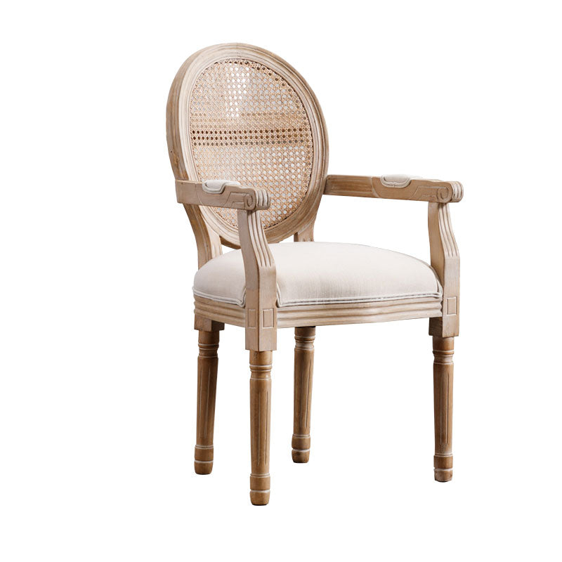 French Country Dining Armchair Set of 2 - Beige Upholstered Chairs