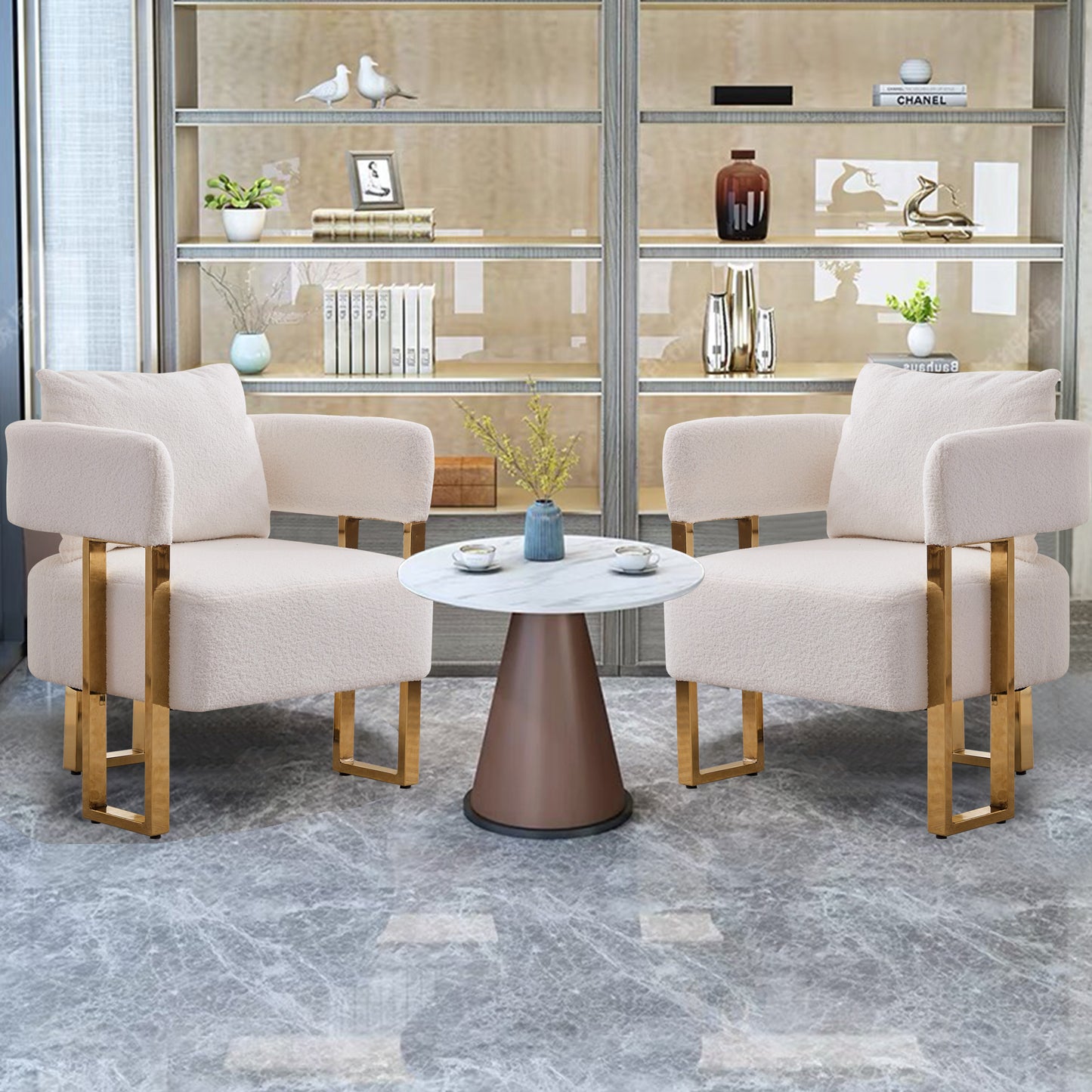 Modern Decorative Chair with Gold Metal Legs - White