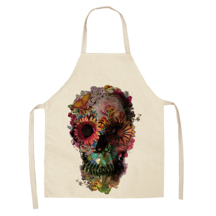 Cotton and Linen Skull Apron - Modern Kitchen Cooking Tool, 68x55cm