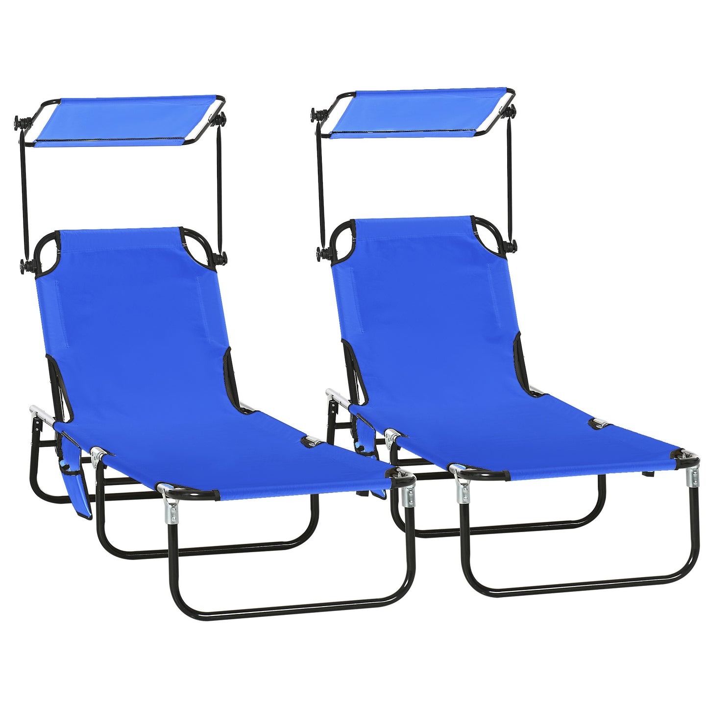 Folding Lounge Chairs Set of 2 with Sunshade - Blue