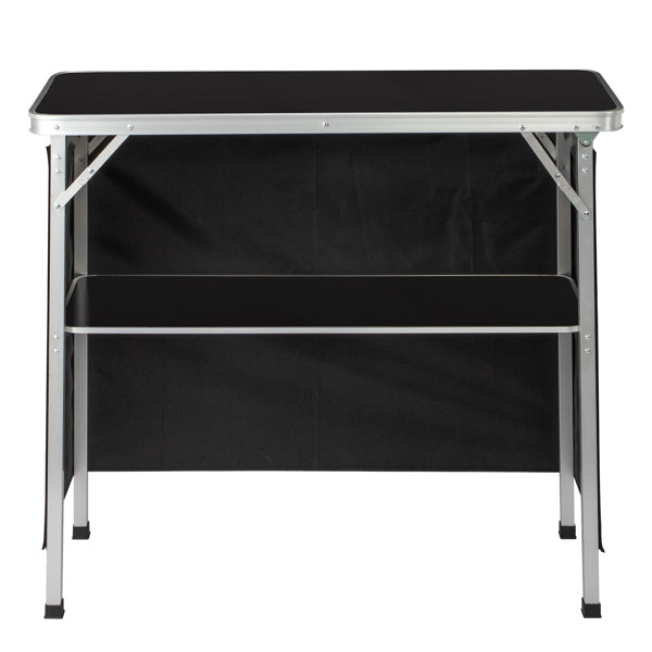 Portable Folding Bar Table with Shelf and Black Skirt - Indoor Outdoor Event Stand