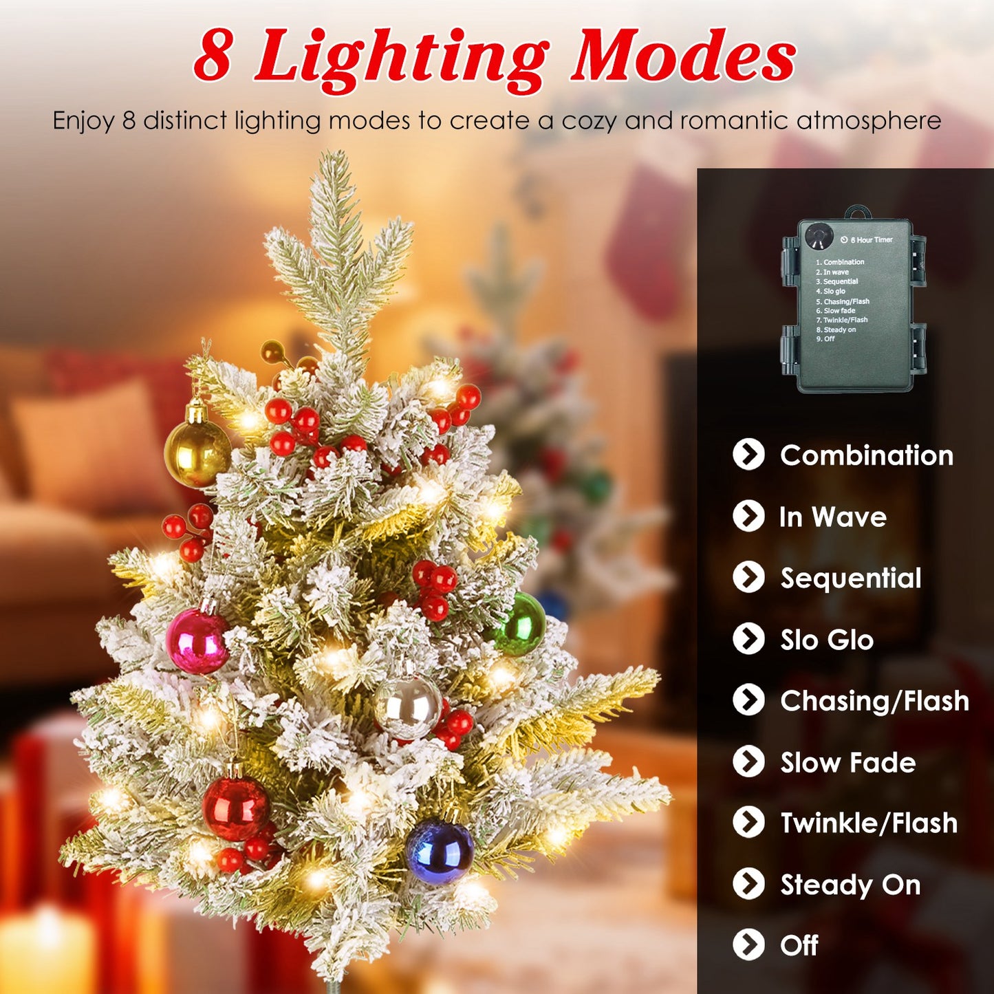 Solar Powered Lighted Christmas Tree Urn Filler with Berries & Decor Balls
