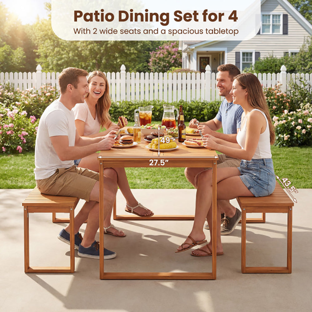 3 Pieces Acacia Wood Picnic Set With Outdoor Dining Table And 2