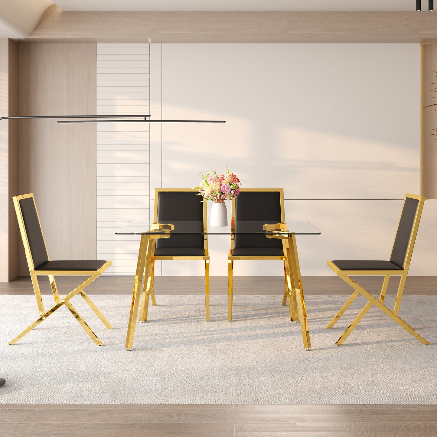 Table And Chair Set.51 X 31.5-inch Tempered Glass Dining Table,