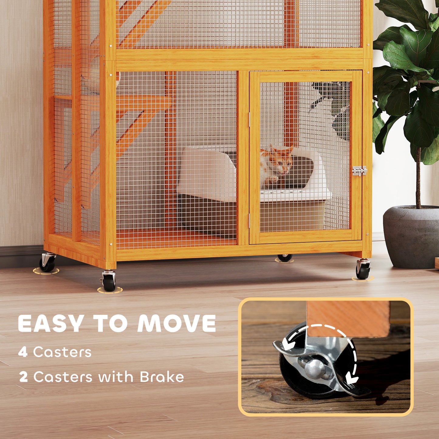 74-Inch Wooden Outdoor Cat House Catio Enclosure with Perches - Orange