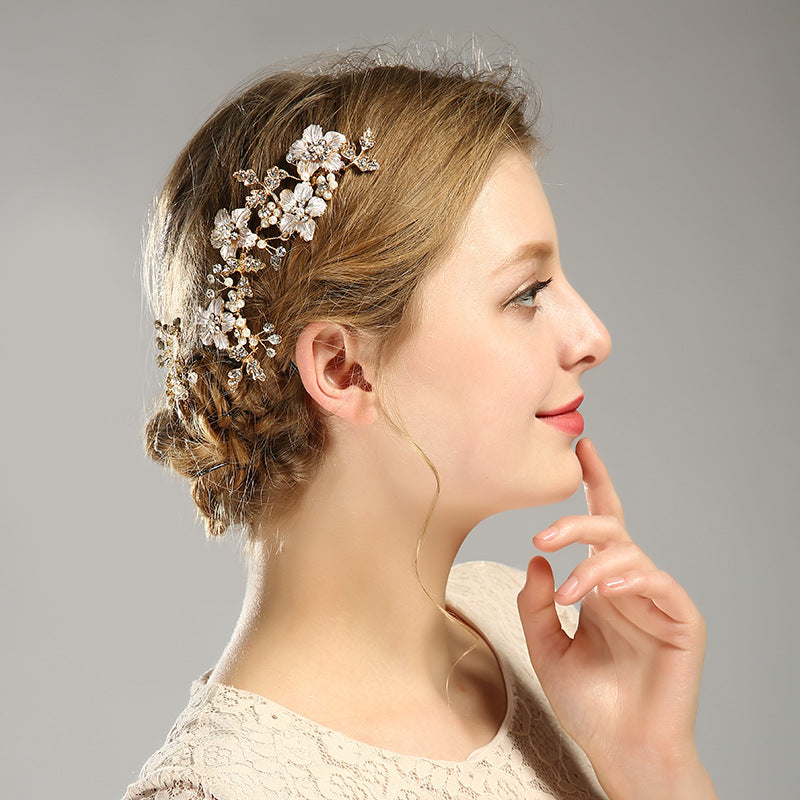 Golden Flower Hair Comb Bridal Headwear