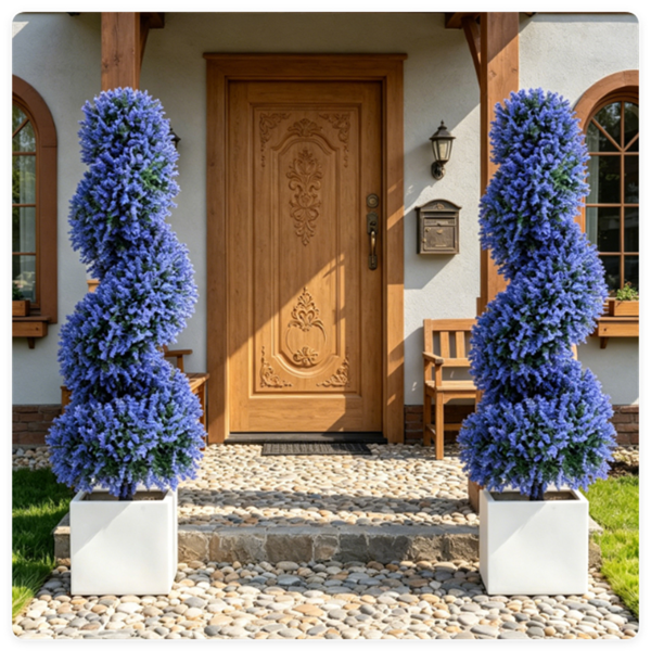 2 Pack Lifelike Faux Spiral Lavender Shrubs - Indoor & Outdoor Decoration