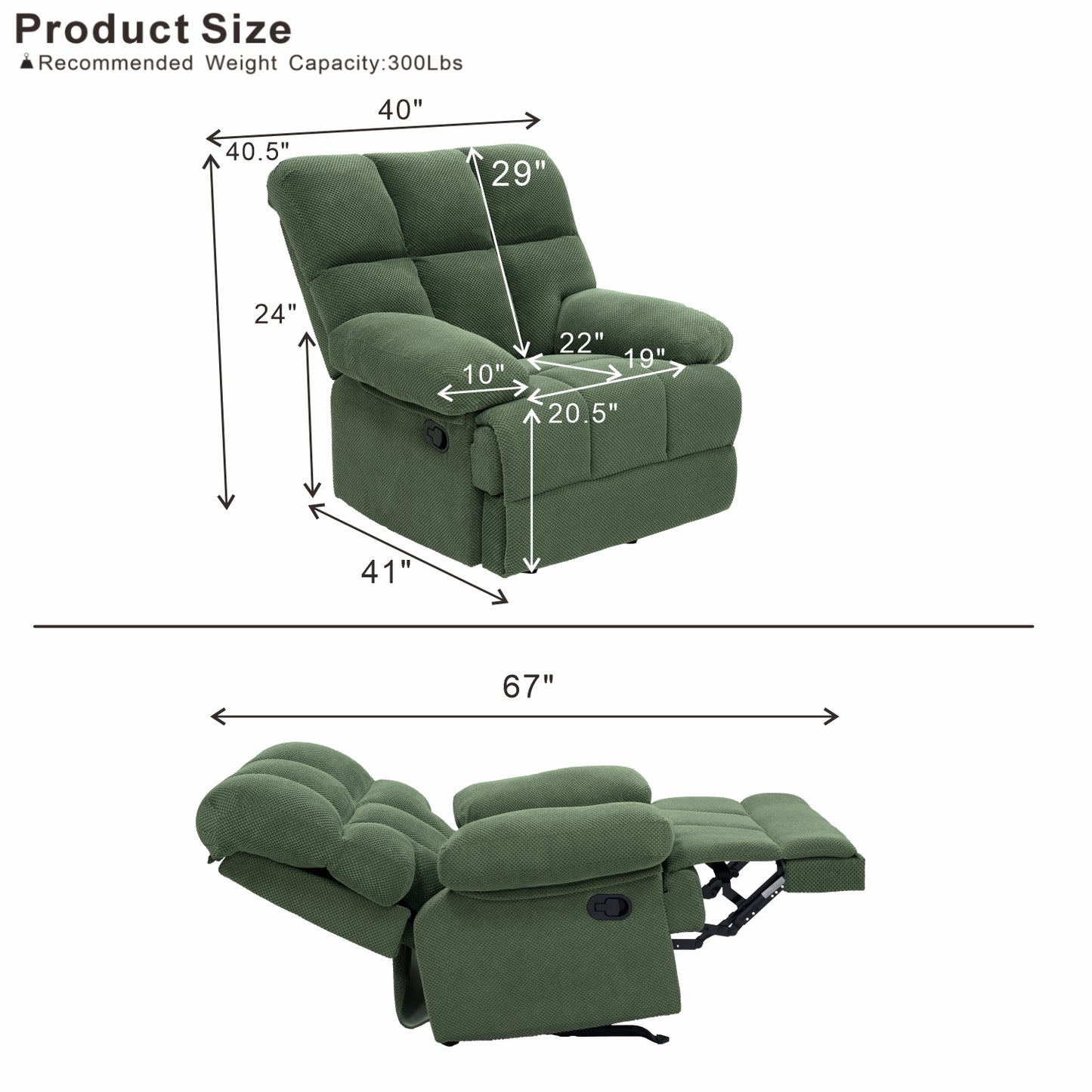 Modern Dark Green Manual Rocker Recliner Chair - Cozy Upholstery