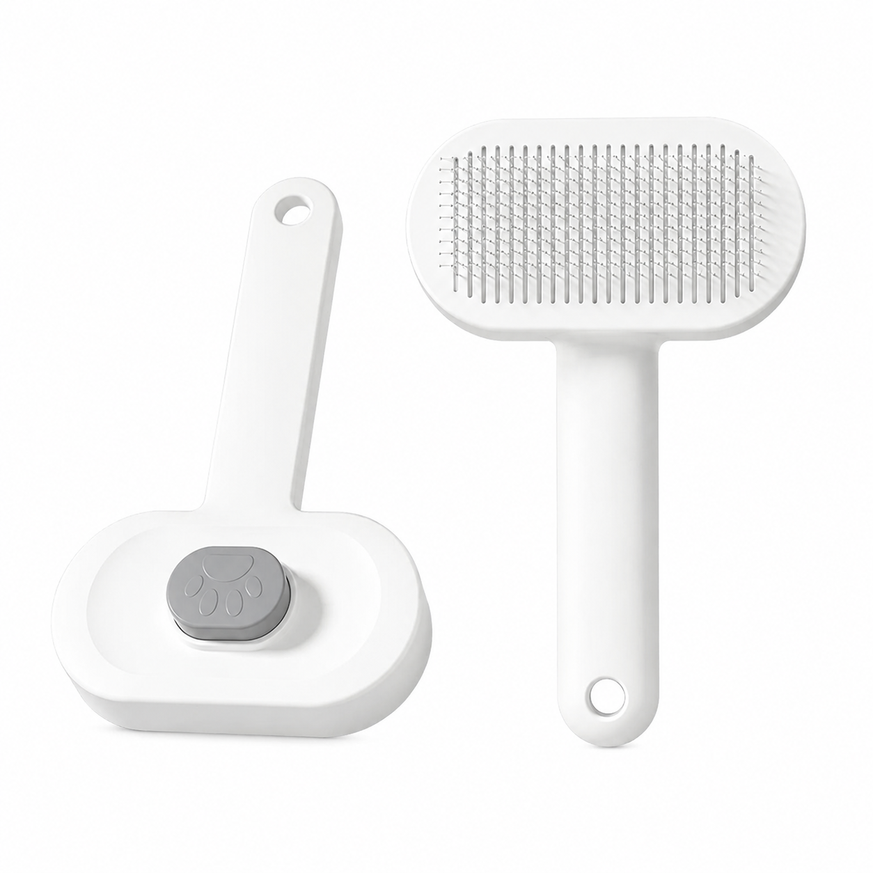 Pet Self-Cleaning Slicker Brush for Cats & Dogs - Gentle Deshedding Tool White