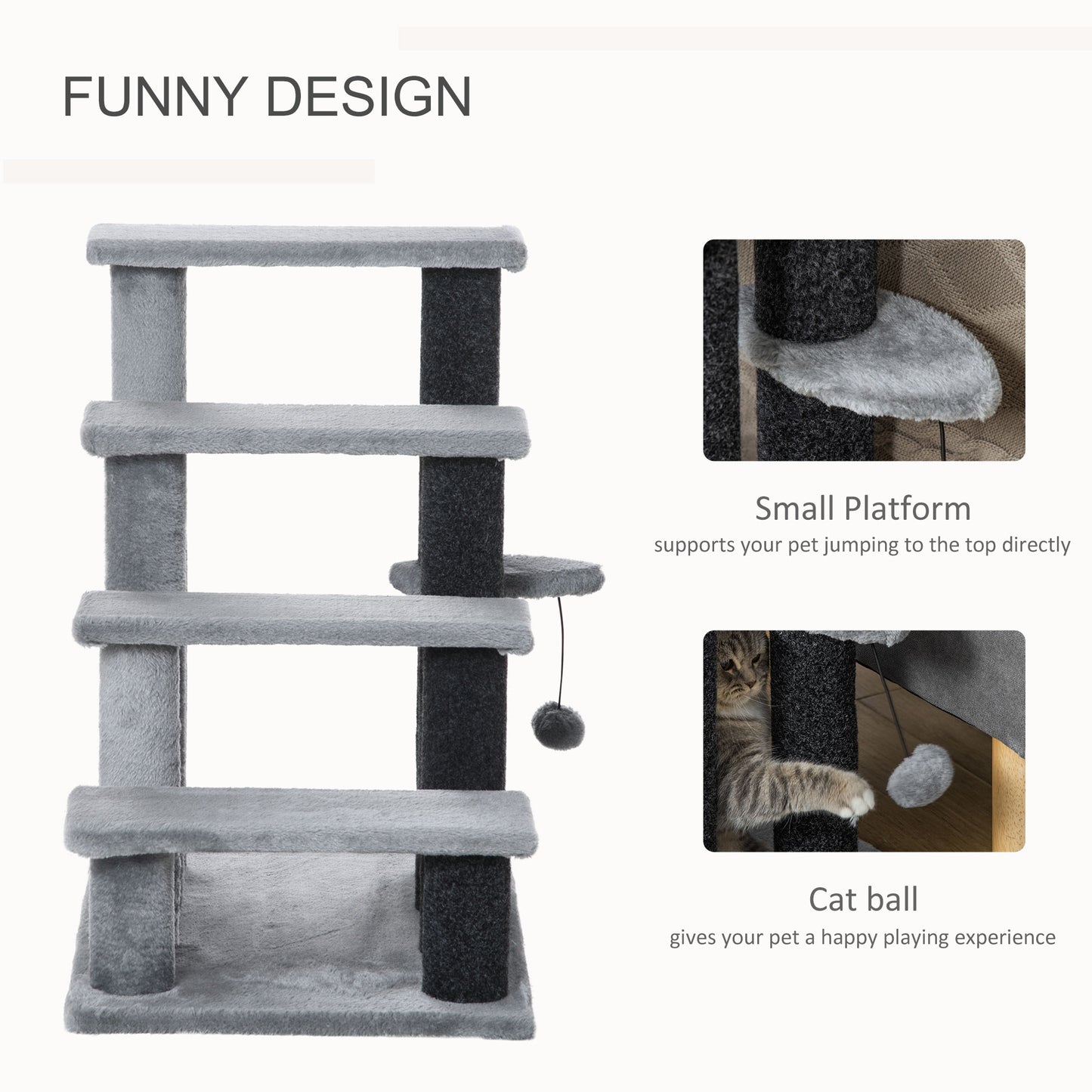 Cat Tree & Steps with Scratching Post for Indoor Outdoor Cats - Light Grey