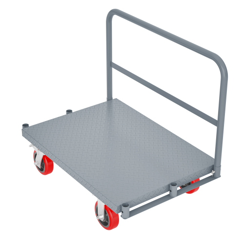 Heavy Duty Steel Platform Truck 2000lbs with 6 Swivel Brake Casters and Side Handrails