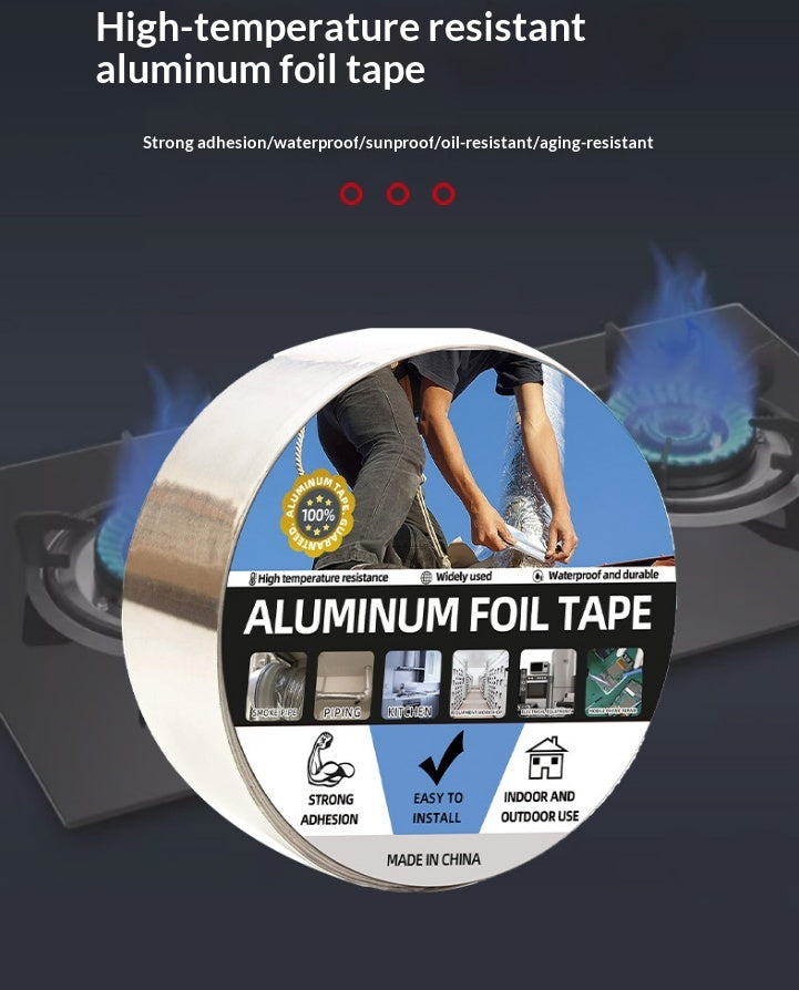 High-Temperature Waterproof Aluminum Foil Tape for Pipe Sealing - 10m