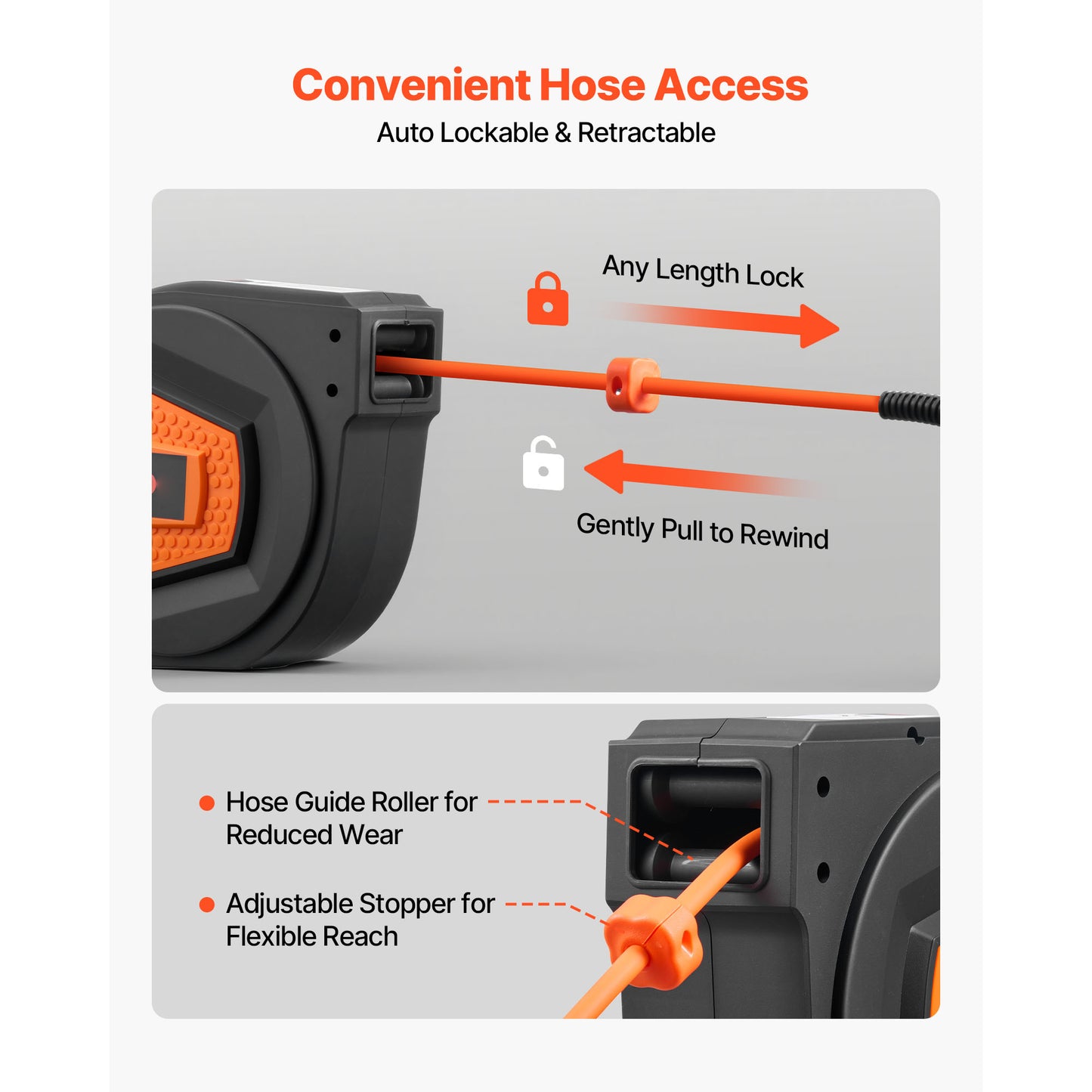 Retractable Air Hose Reel 50FT with Auto Rewind & Blow Gun - Wall Mount