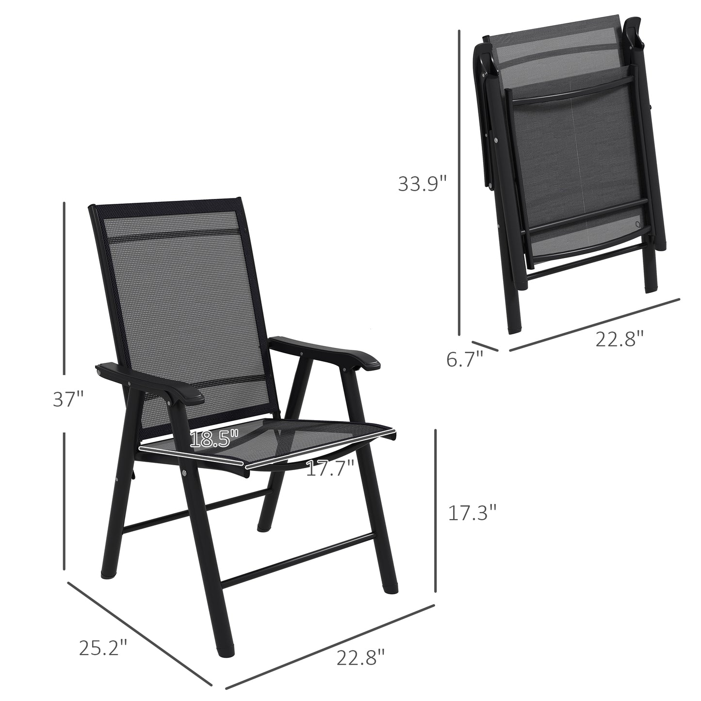 Set of 4 Outdoor Folding Chairs - Stackable Metal Patio Chairs