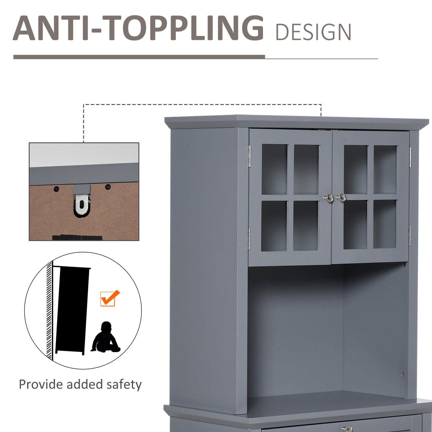 Elegant Kitchen Pantry Storage Cabinet with Hutch - Gray