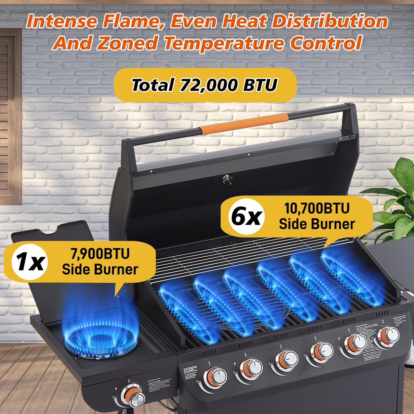 6 Burner Propane Gas Grill with Side Burner - 72000 BTU