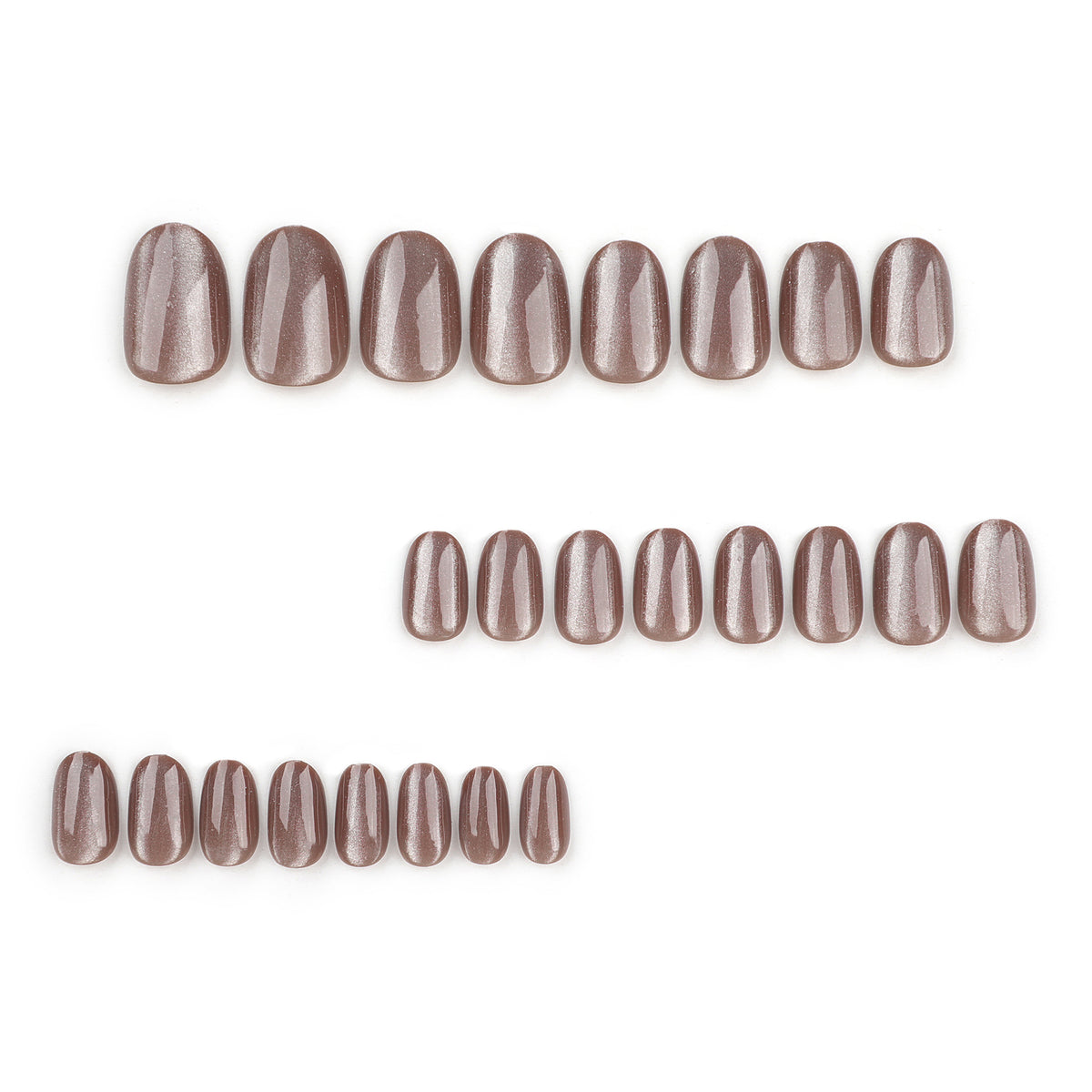Short Round Deep Brown Nail Tips with Cat-Eye Effect - Brighten Skin