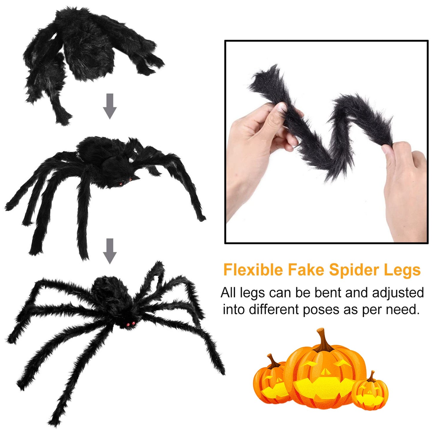 49-Inch Halloween Spider Decoration with 126-Inch Stretch Web - Black