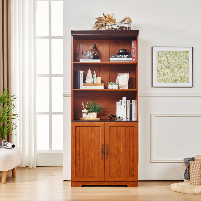 Tall Storage Cabinet - 5-Tier Cube Display with Adjustable Shelves - Dark Oak