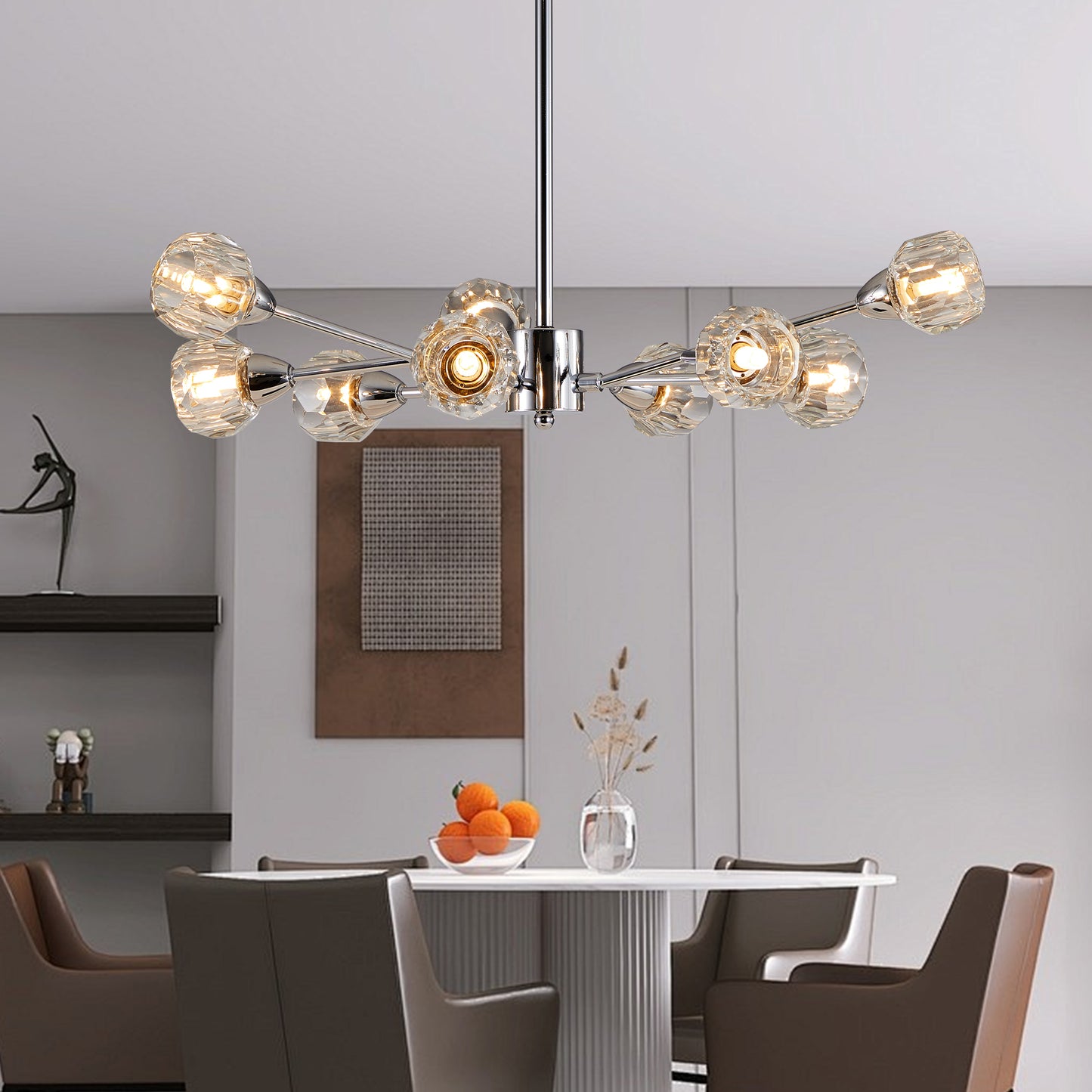 Modern Crystal Chandelier - 9-Light Chrome Fixture for Living Room & Dining Room