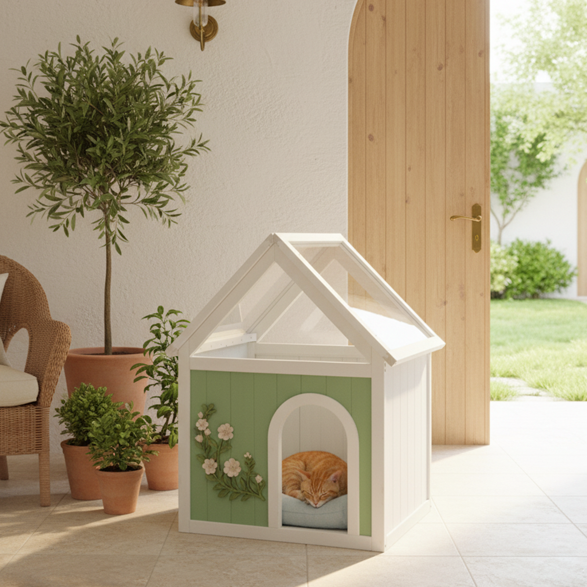 Indoor Cat House with Acrylic Roof — Wooden Pet Shelter for Small Cats & Dogs