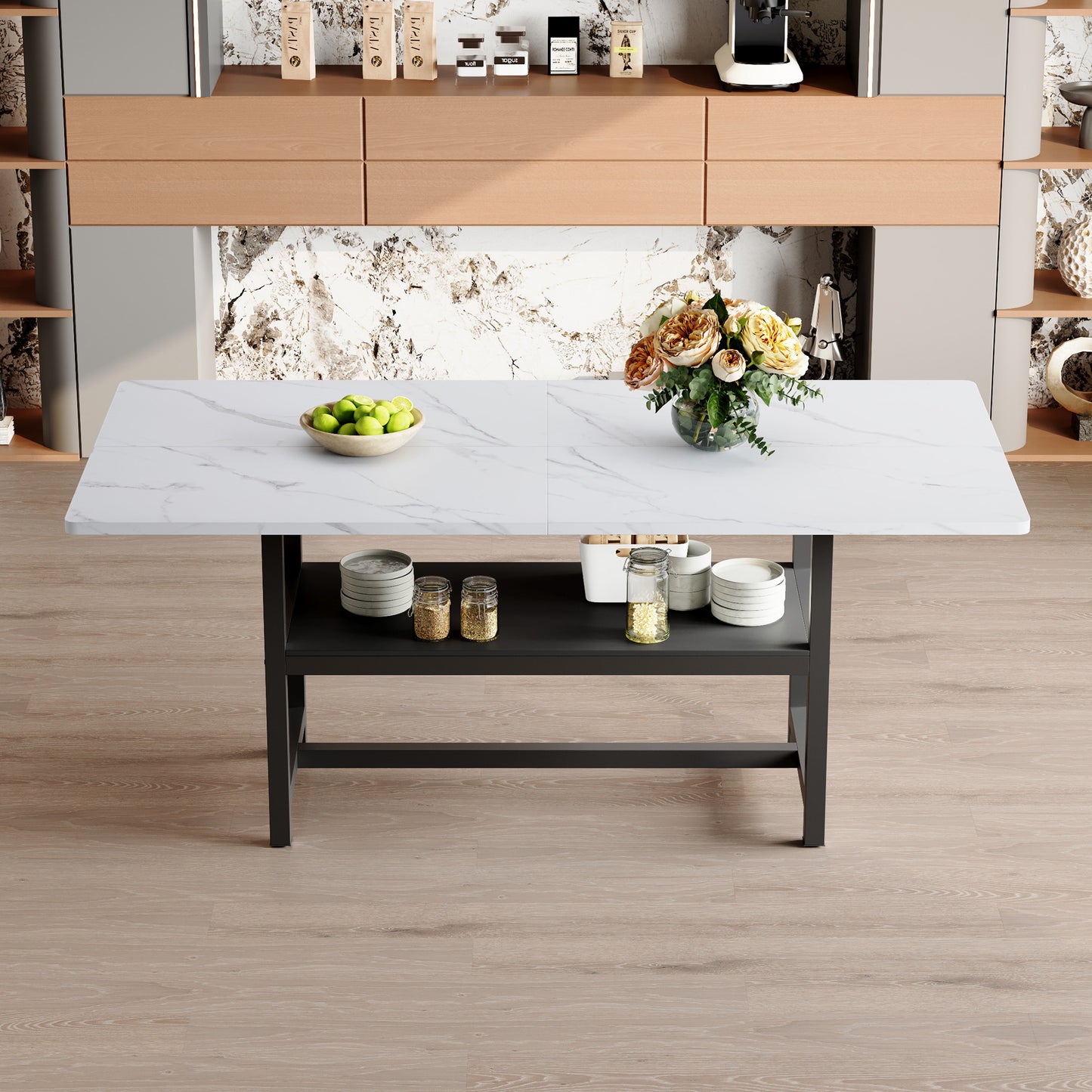 A 71 X35.4 Inch Dining Table With Tabletop Cleverly Pieced Together